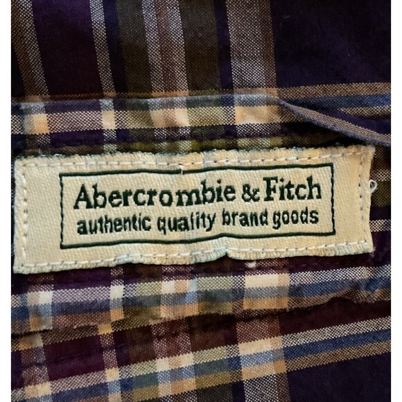 Abercrombie & Fitch Plaid Long Sleeve Button-Up Shirt  Purple & Green Medium Fit - Picture 5 of 9
